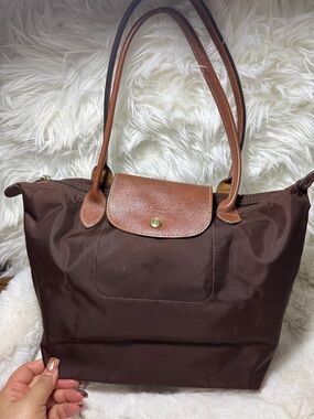 Longchamp Brown Nylon Tote with Tan Leather Trim
